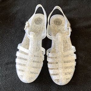 Clear Sparkle Jelly Sandals, Sz 11